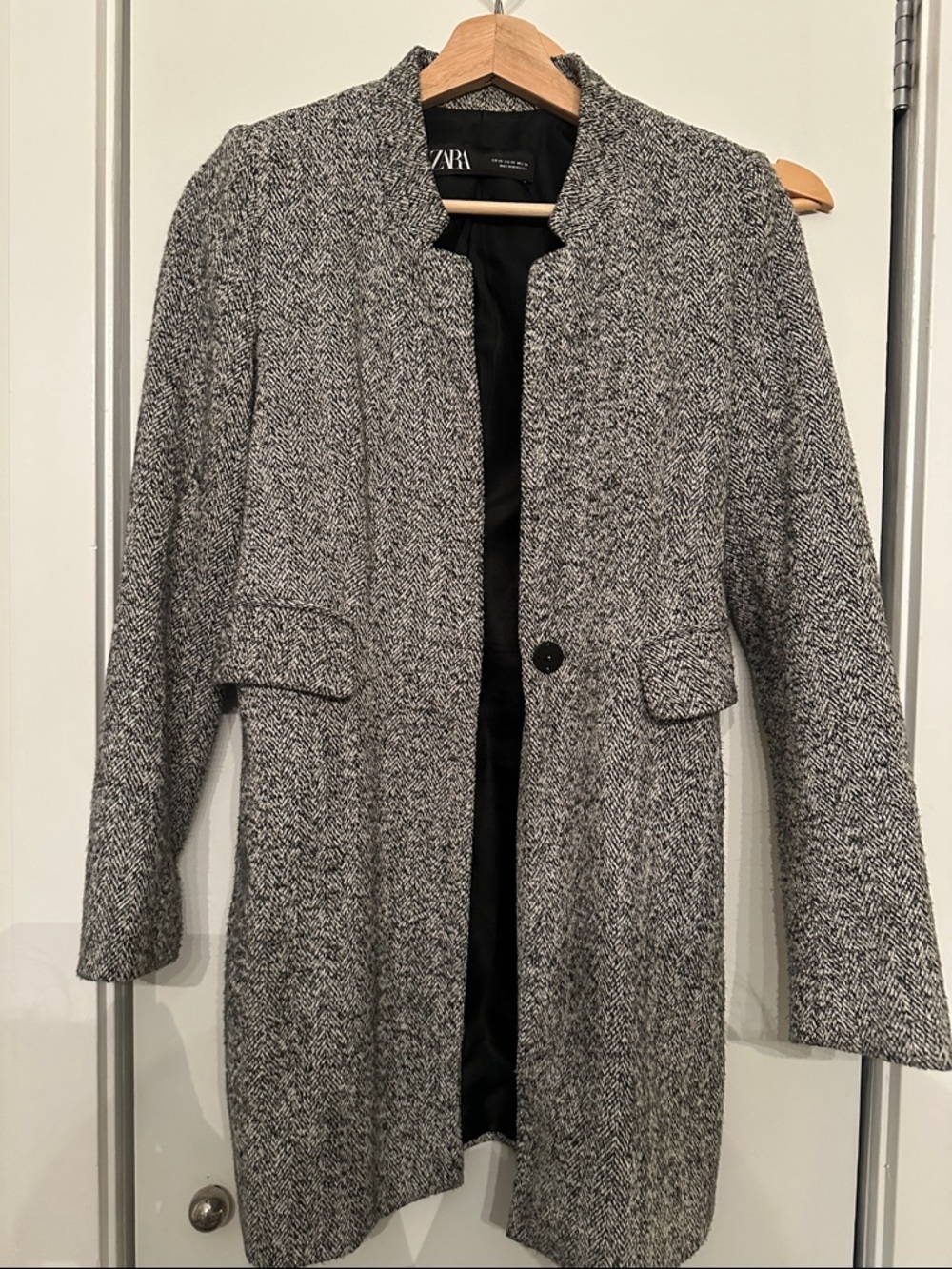 Zara Gray & Black Herringbone Long Coat